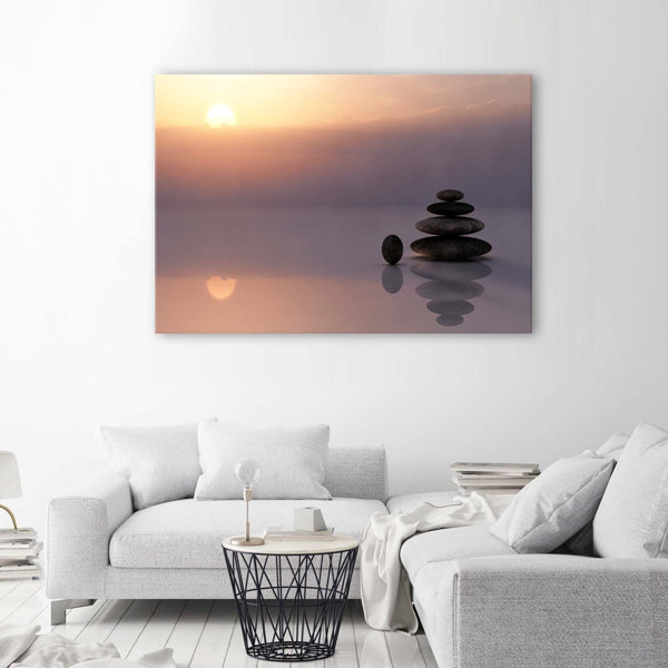 Ebern Designs Leinwandbild Sunset Zen Stones Wayfair De